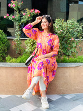 Orange Floral Printed Dress One Piece